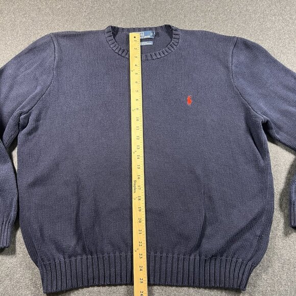 VTG Polo By Ralph Lauren Sweater Mens XL Navy Red Pony Crew Neck 100% Cotton - Picture 5 of 16
